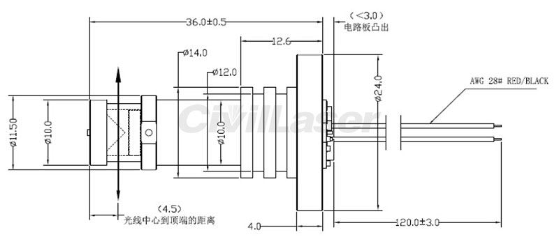 360º Omnibearing HD وحدة الليزر 635nm 20mW Red Line 24mm*36mm