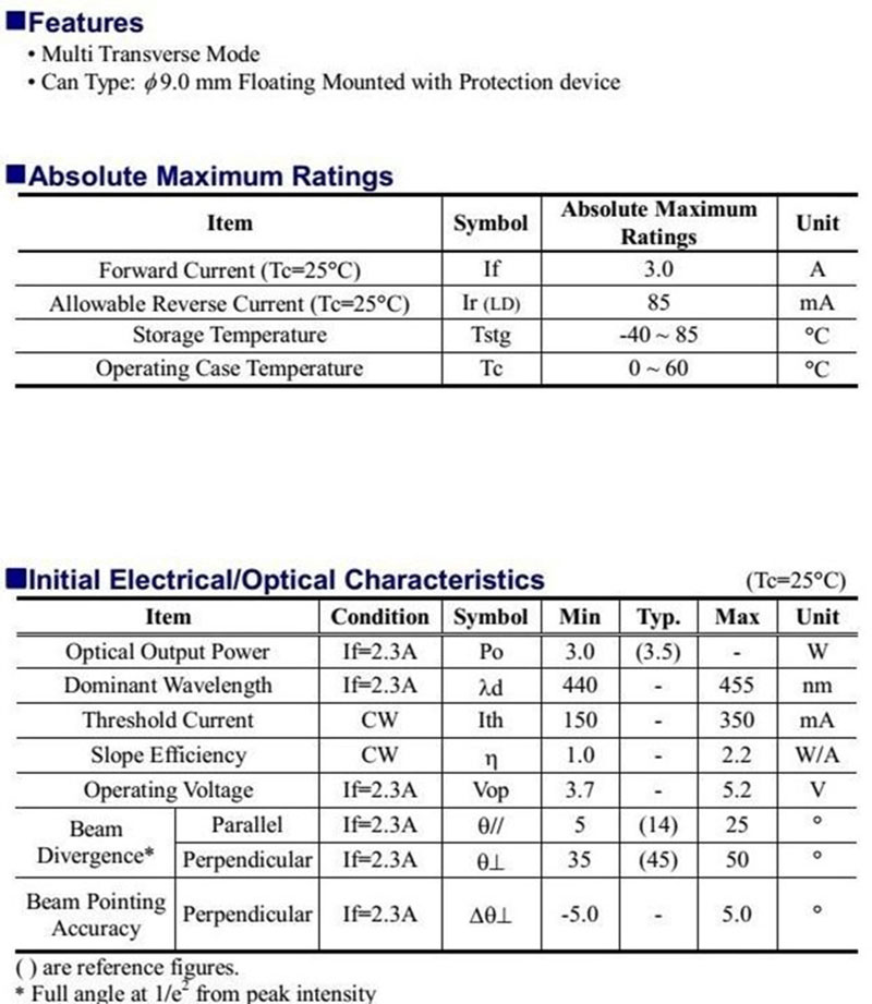 450nm 448nm 3500mW ليزر ديود NDB7A75 Nichia